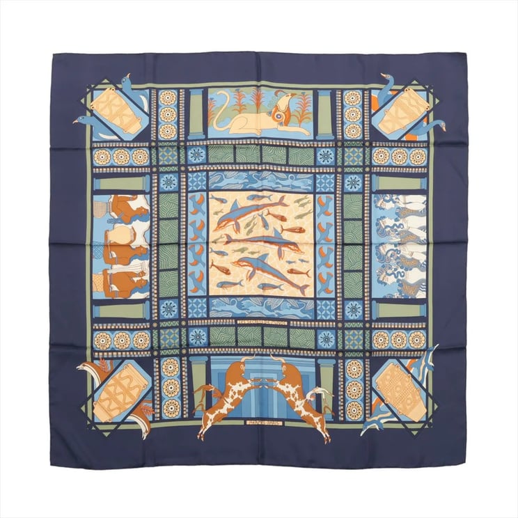 Hermès Hermès Carré 90 "LES SECRETS DE MINOS" Silk handkerchief in Navy Blue