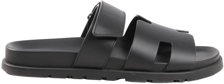 Hermès HERMES Cypre Leather Sandals in Black, Size 42 EU