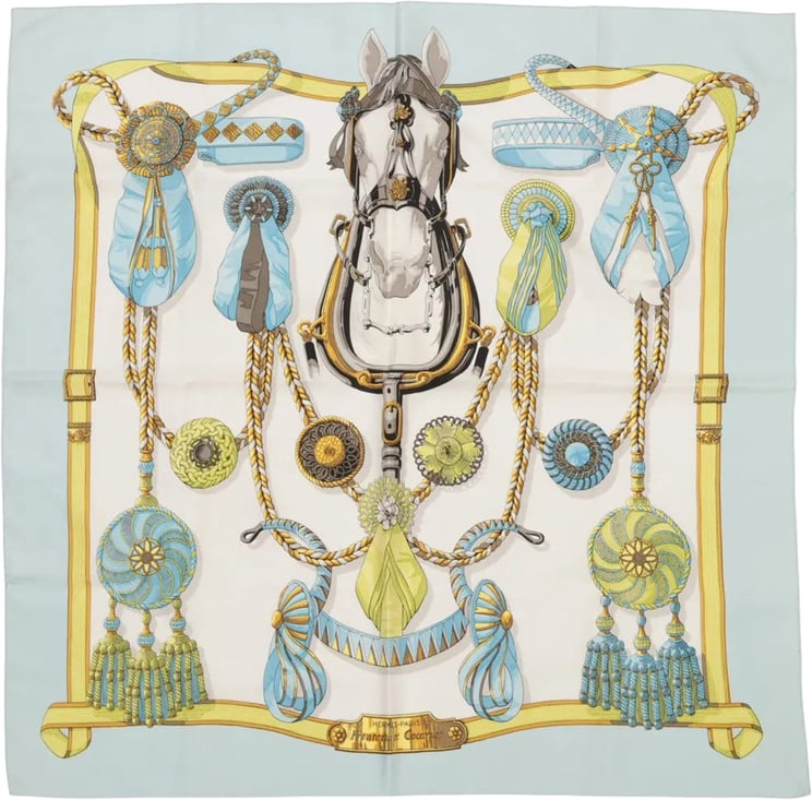 Hermès Hermès Carré 90 "Frontaux et Cocardes" Silk handkerchief in Blue