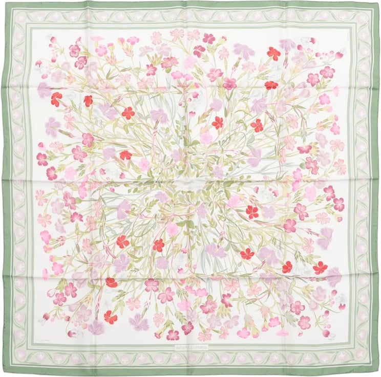 Hermès Hermès Carré 90 "OEillets sauvages et autres Caryophyllees" Silk handkerchief in Green