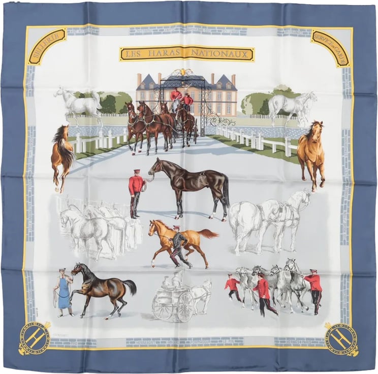 Hermès Hermès Carré 90 "LES HARAS NATIONAUX" Silk handkerchief in Blue