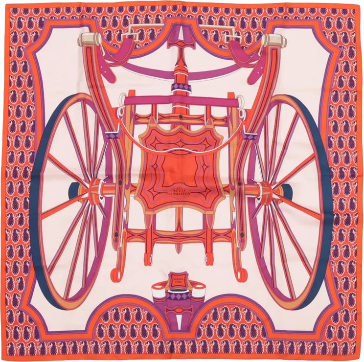 Hermès Hermès Carré 90 "LES ROUES DE PHAETON" Silk handkerchief in Orange