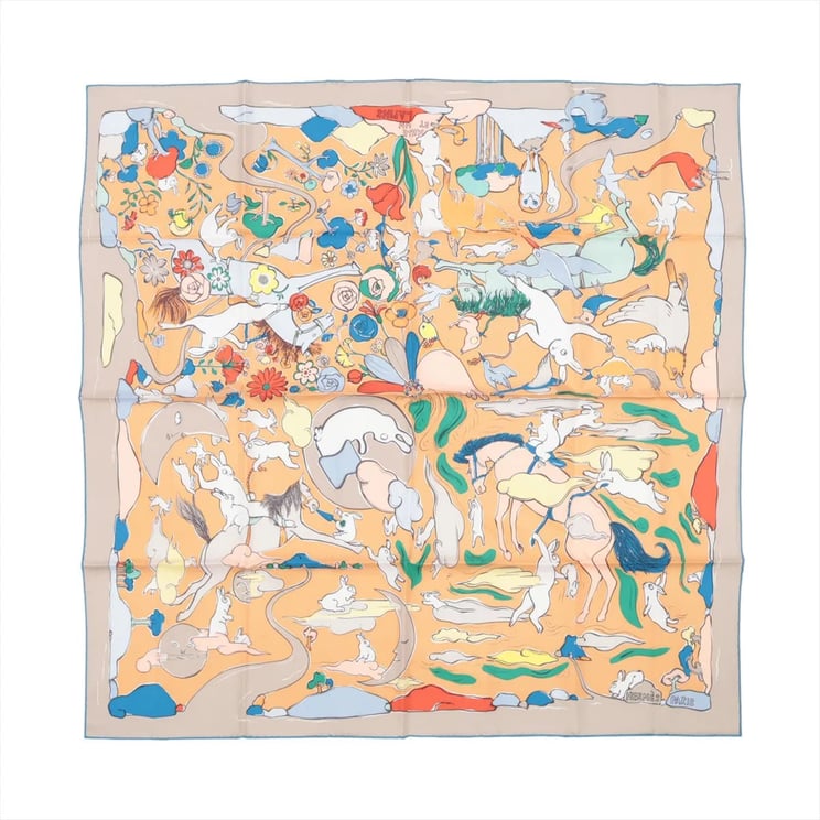 Hermès Hermès Carré 90 "MILLE ET UN LAPINS" Silk handkerchief in Beige