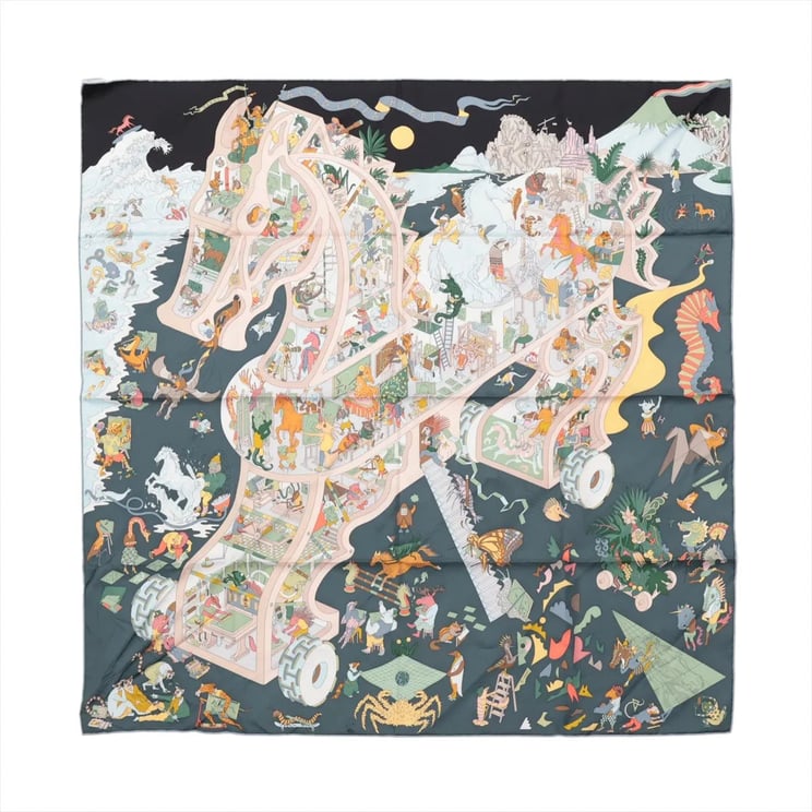 Hermès Hermès Carré 90 "Academia Ipica" Silk handkerchief in Gray