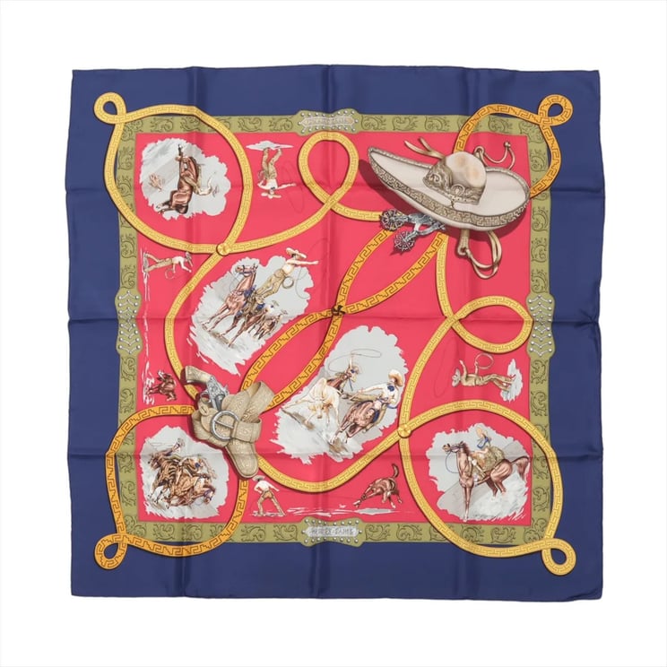 Hermès Hermès Carré 90 "CHARREADA" Silk handkerchief in Navy Blue x Red