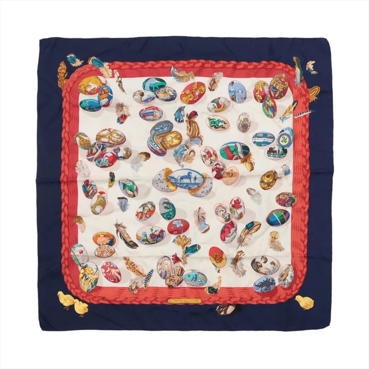 Hermès Hermès Carré 90 "Couvee d'Hermes" Silk handkerchief in Navy Blue x Red