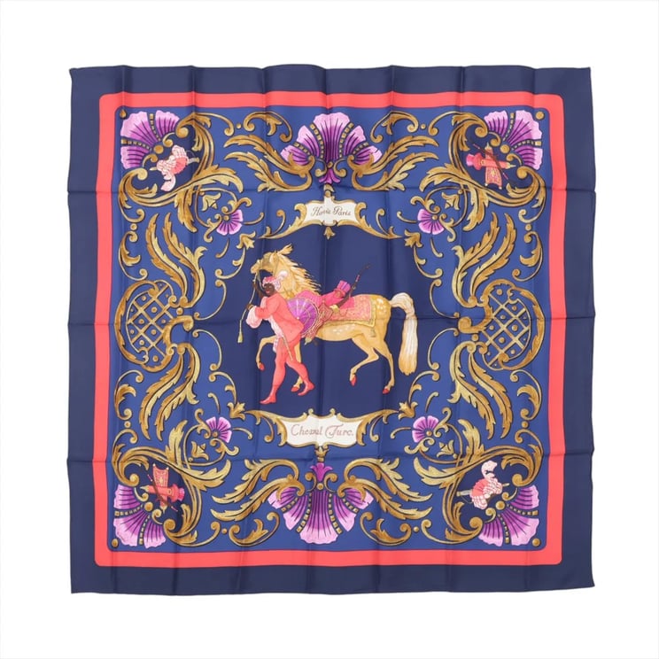 Hermès Hermès Carré 90 "Cheval Turc" Silk handkerchief in Navy Blue
