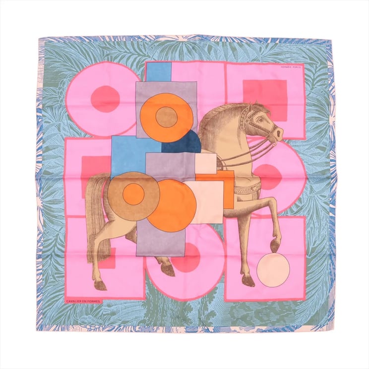 Hermès Hermès Carré 90 "CAVALIER EN FORMES" Silk handkerchief in Blue x Pink
