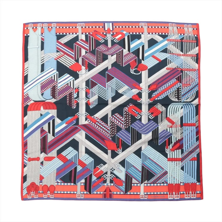 Hermès Hermès Carré Géant "SANGLES EN ZIGZAG" Cashmere x Silk scarf in Blue x Red