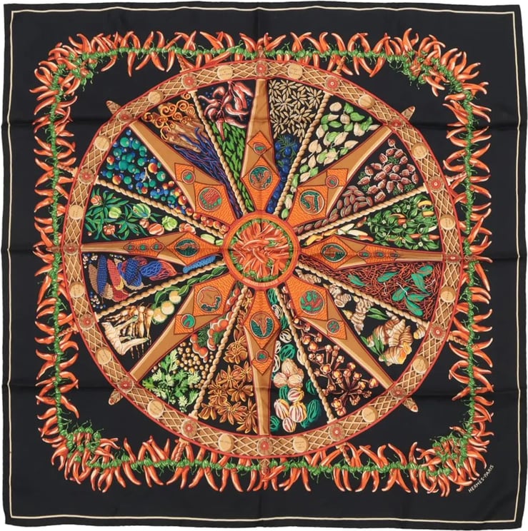 Hermès Hermès Carré 90 "AUX PAYS DES EPICES" Silk handkerchief in Black