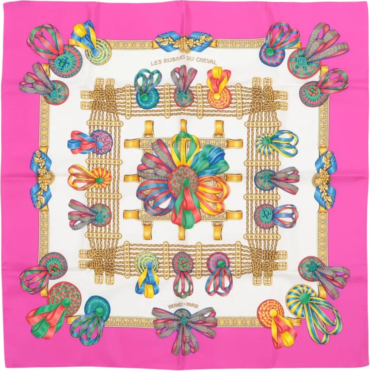 Hermès Hermès Carré 90 "LES RUBANS DU CHEVAL" Silk handkerchief in Pink