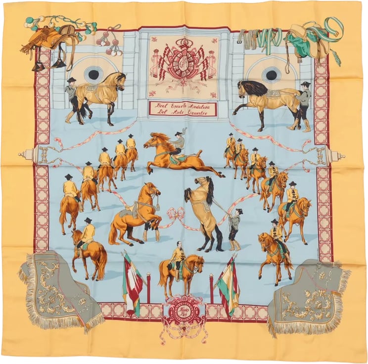 Hermès Hermès Carré 90 "Real Escuela Andaluza Del Arte Ecuestre" Silk handkerchief in Yellow