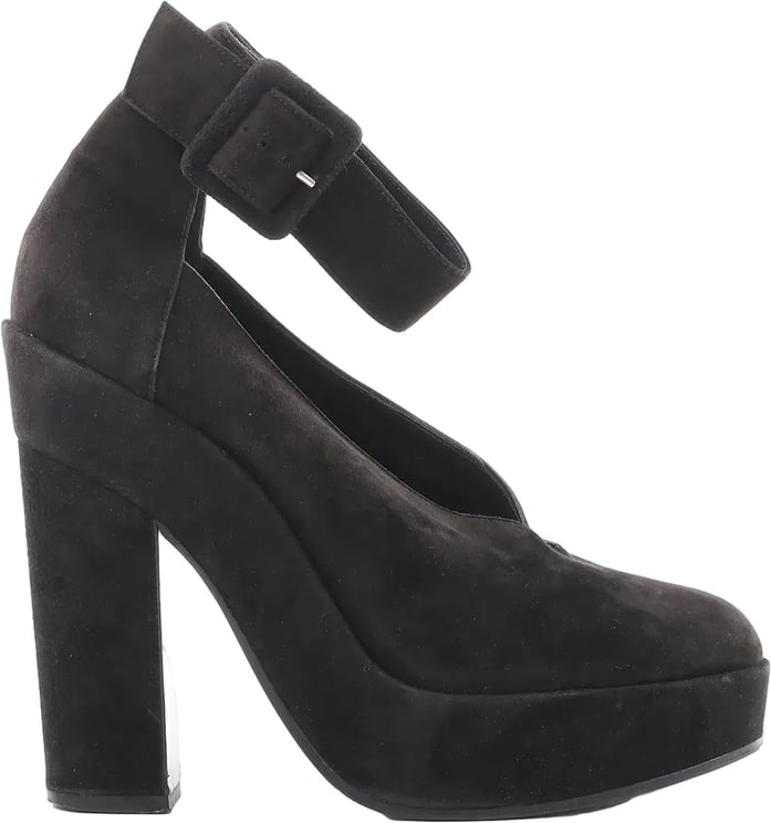 Hermès HERMES Leather & Suede Strap Heels in Black, Size 38 EU