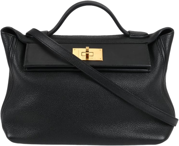 Hermès HERMES 24/24 29 Togo Leather Handbag in Black and Gold Metal Fittings D: 2019