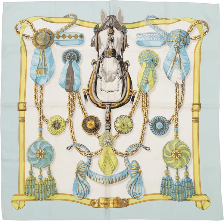 Hermès Hermès Carré 90 "Frontaux et Cocardes" Silk handkerchief in Blue