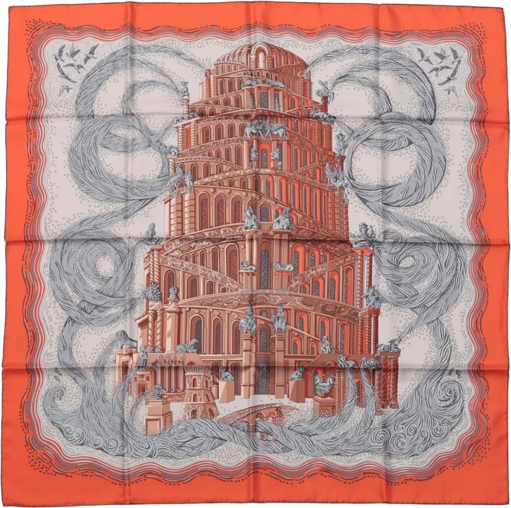 Hermès Hermès Carré 90 "LES RIVIERES DE BABEL" Silk handkerchief in Orange