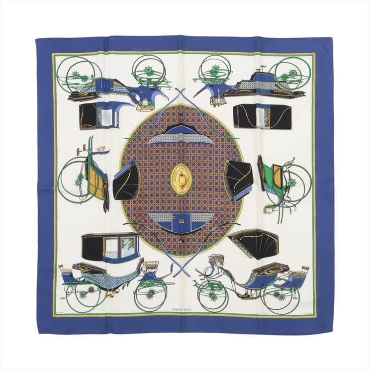 Hermès Hermès Carré 90 "LES VOITURES A TRANSFORMATION" Silk handkerchief in Blue