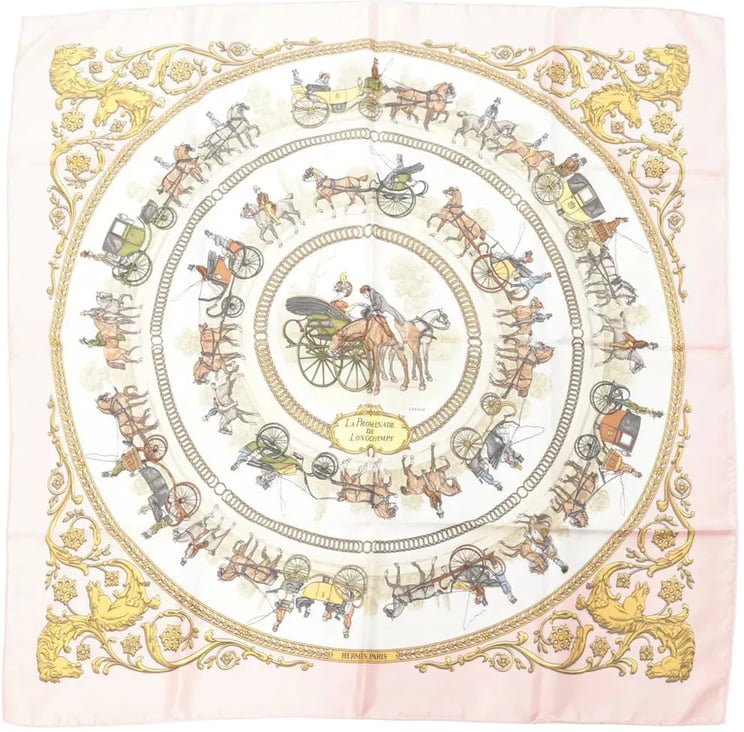 Hermès Hermès Carré 90 "LA PROMENADE DE LONGCHAMPS" Silk handkerchief in Pink