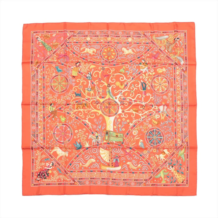 Hermès Hermès Carré 90 "Peuple du Vent" Silk handkerchief in Orange