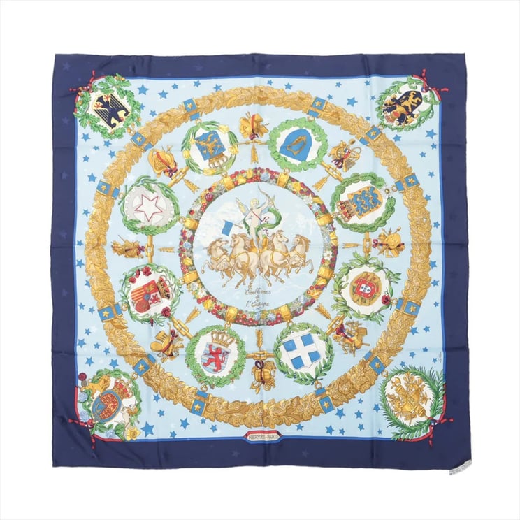 Hermès Hermès Carré 90 "Emblemes de L'Europe" Silk handkerchief in Navy Blue