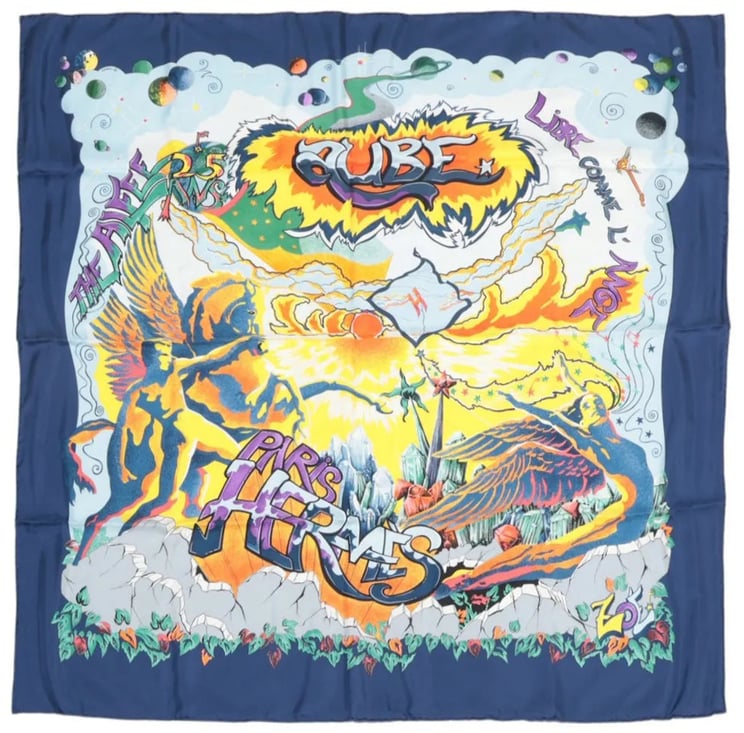 Hermès Hermès Carré 90 "THE ALFEE AUBE" Silk handkerchief in Navy Blue