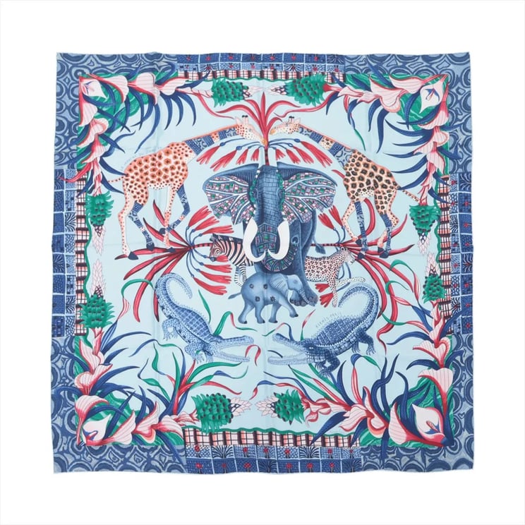 Hermès Hermès Carré 90 "LA MARCHE Du ZAMBEZE" Silk handkerchief in Blue