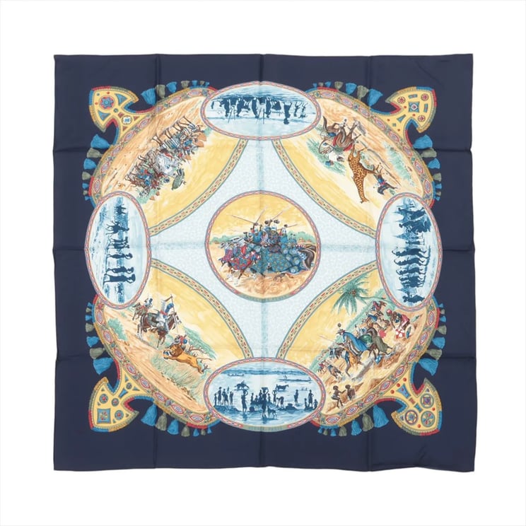 Hermès Hermès Carré 90 "CAVALIERS PEULS" Silk handkerchief in Navy Blue