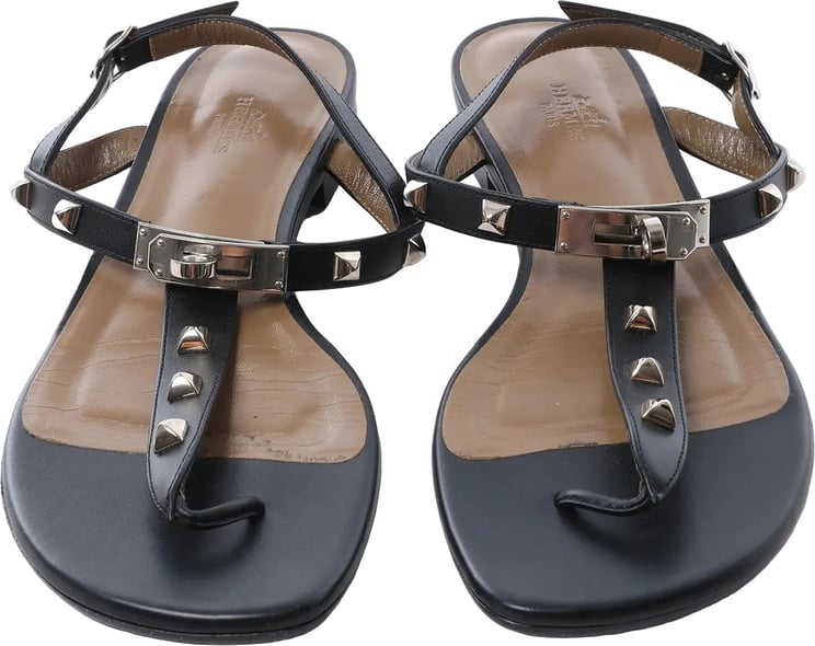 Hermès HERMES Olivia Leather Sandals in Black, Size EU 38.5