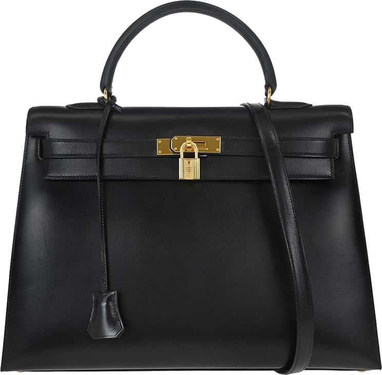 Hermès Hermes Kelly Handbag Black Box Calf with Gold Hardware 35
