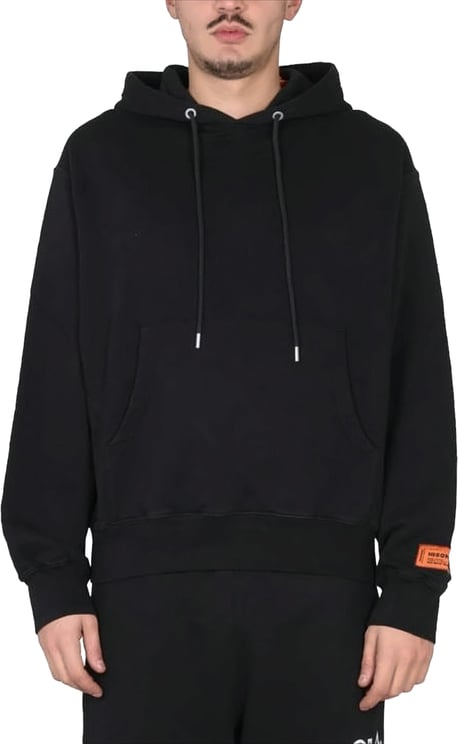 Heron Preston Solid Black Hoodie With Kangaroo Pocket And Distinctive Patch