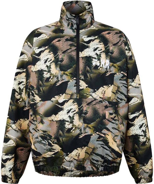 Heron Preston Nylon Camo Logo Tape Windbreaker Jacket