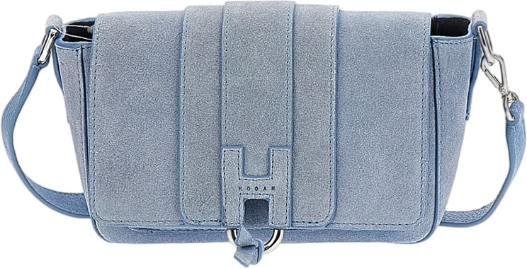 HOGAN Suede Leather Rectangular Flap Bag With Magnetic Closure