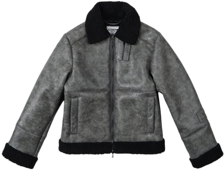 Iceberg KIDS - Charcoal gray jacket with faux sheepskin collar and cuffs