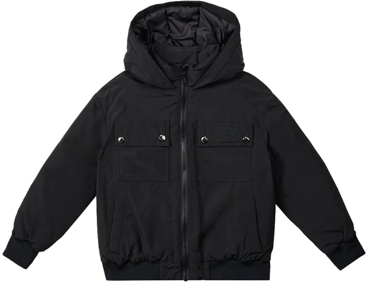 Iceberg KIDS - Black windbreaker with hood and tone-on-tone zip pockets