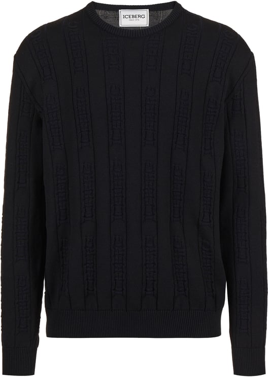 Iceberg Black Crewneck Sweater in Extrafine Merino Wool