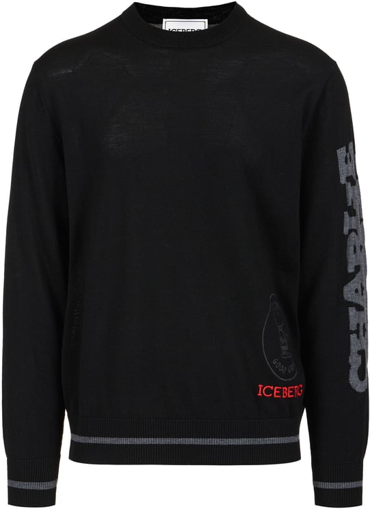 Iceberg Crewneck sweater new regular fit in black extrafine merino