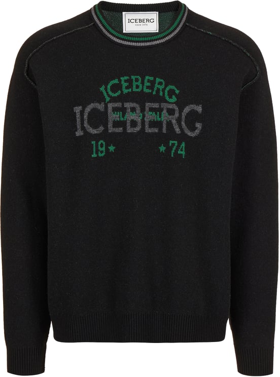 Iceberg New regular fit crew neck sweater in black extra-fine merino