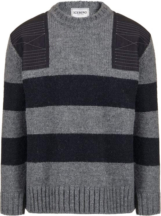 Iceberg Striped polo in wool/alpaca in melange grey with tailored details