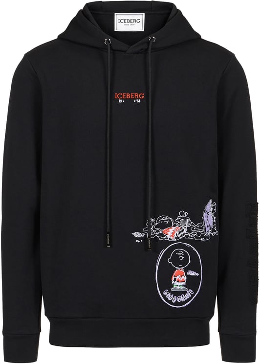 Iceberg Black slim fit hoodie with Fridge print and Iceberg logo