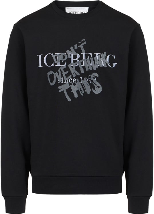Iceberg Regular fit black crewneck sweatshirt with embroidered institutional Iceberg logo