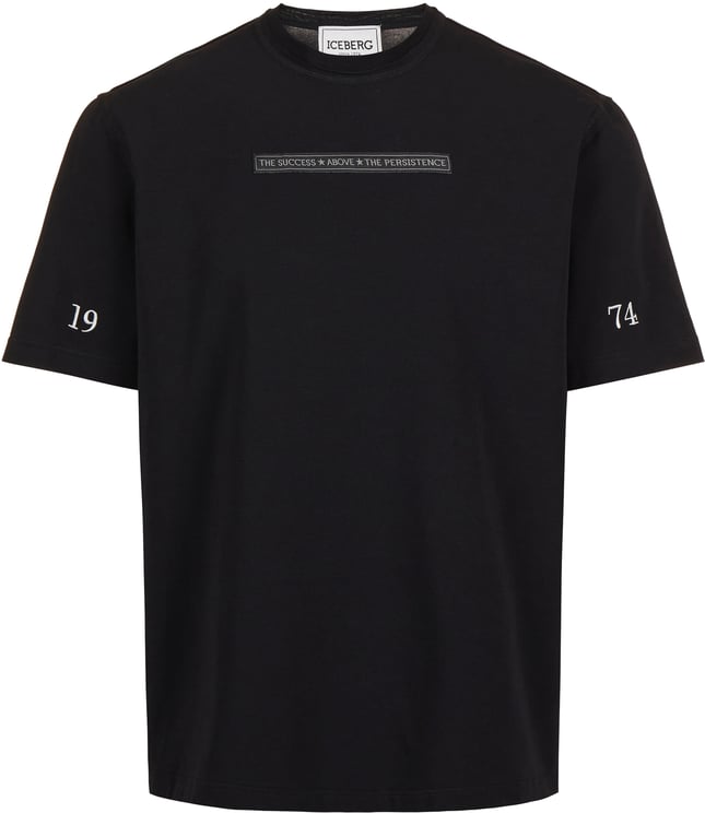 Iceberg Black regular fit T-shirt in sustainable fabric with Iceberg Racing print on the back and jacquard l