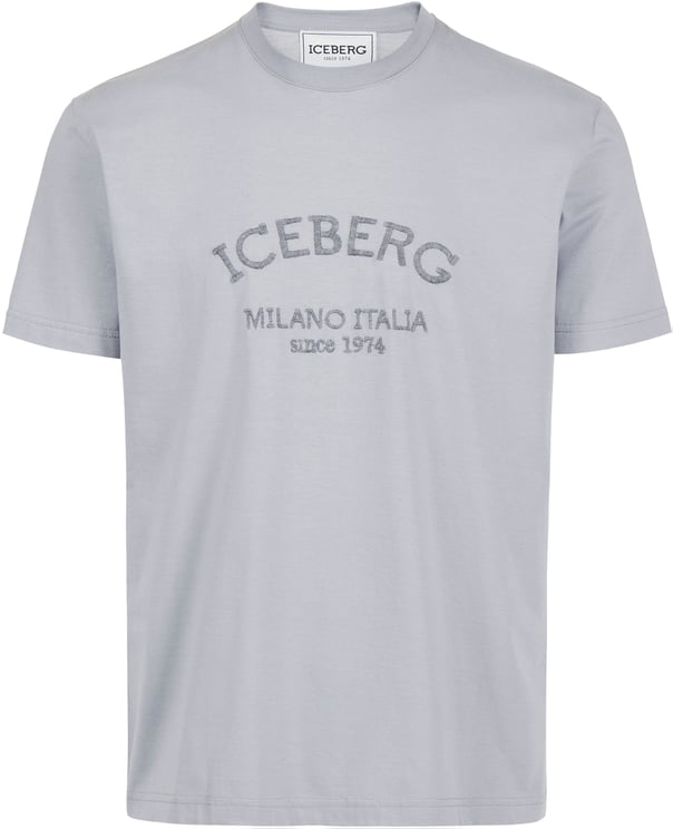 Iceberg Light grey regular fit T-shirt with Iceberg Milano Italia embroidery in wool thread