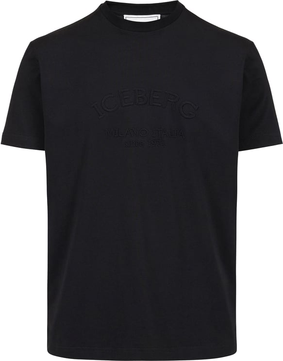 Iceberg Regular fit black T-shirt with Iceberg Milano Italia embroidery in wool thread