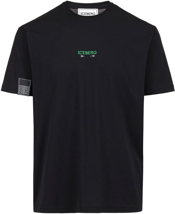 Iceberg Regular fit black T-shirt with Iceberg logo embroidery and Bear print on the back