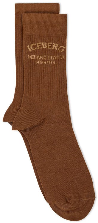 Iceberg Hazelnut-colored cotton socks with Iceberg Milano Italia logo