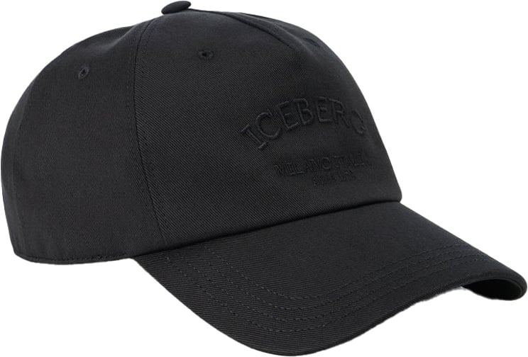 Iceberg Black gabardine cap with Iceberg Milano Italia logo embroidery