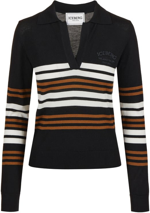 Iceberg Long-sleeved polo shirt in extra-fine Merino wool with Iceberg Milano tone-on-tone customization