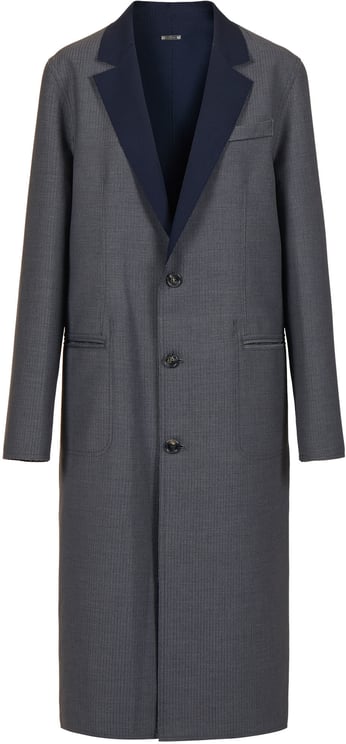 Iceberg Reversible pinstripe coat in mouse grey with raw cut details