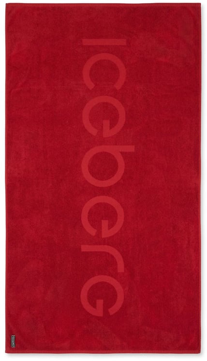 Iceberg Red beach towel featuring a contrasting logo