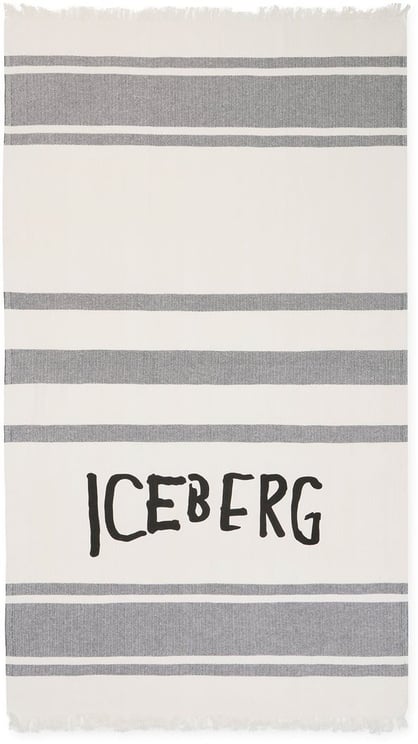 Iceberg Black beach towel with a striped pattern